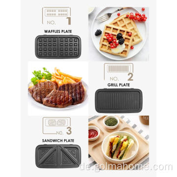 3-in-1 Elektrischer Sandwichmaker 1200W Waffeleisen Grill